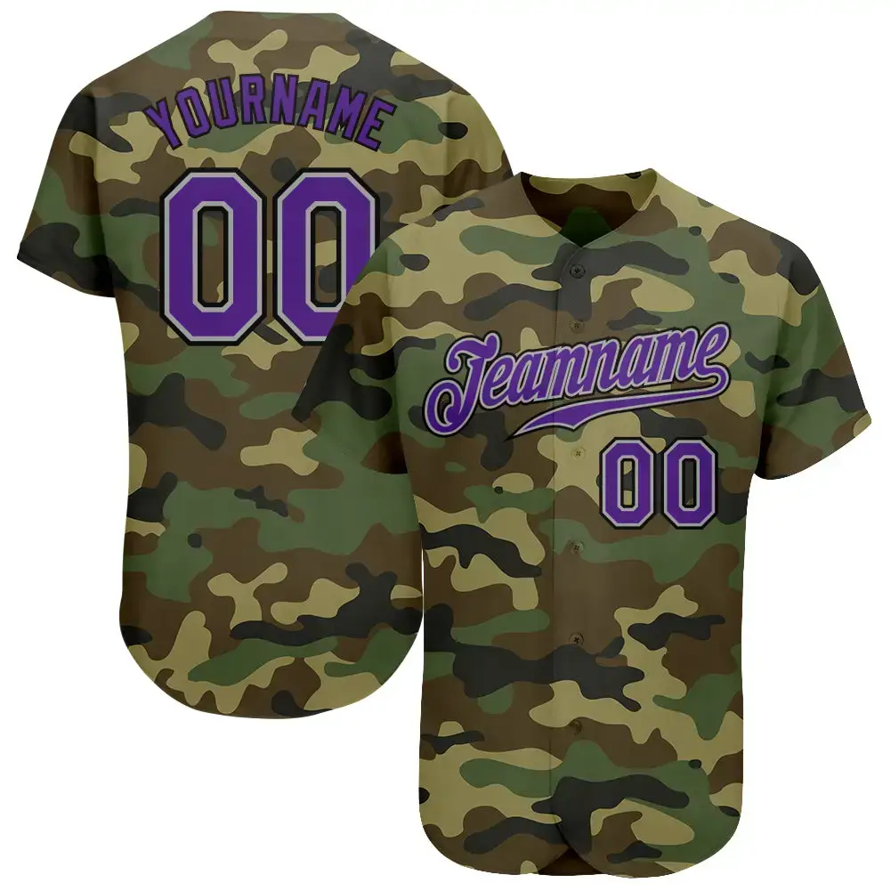 Custom Camo Purple-Black Authentic Salute To Service Baseball Jersey Image