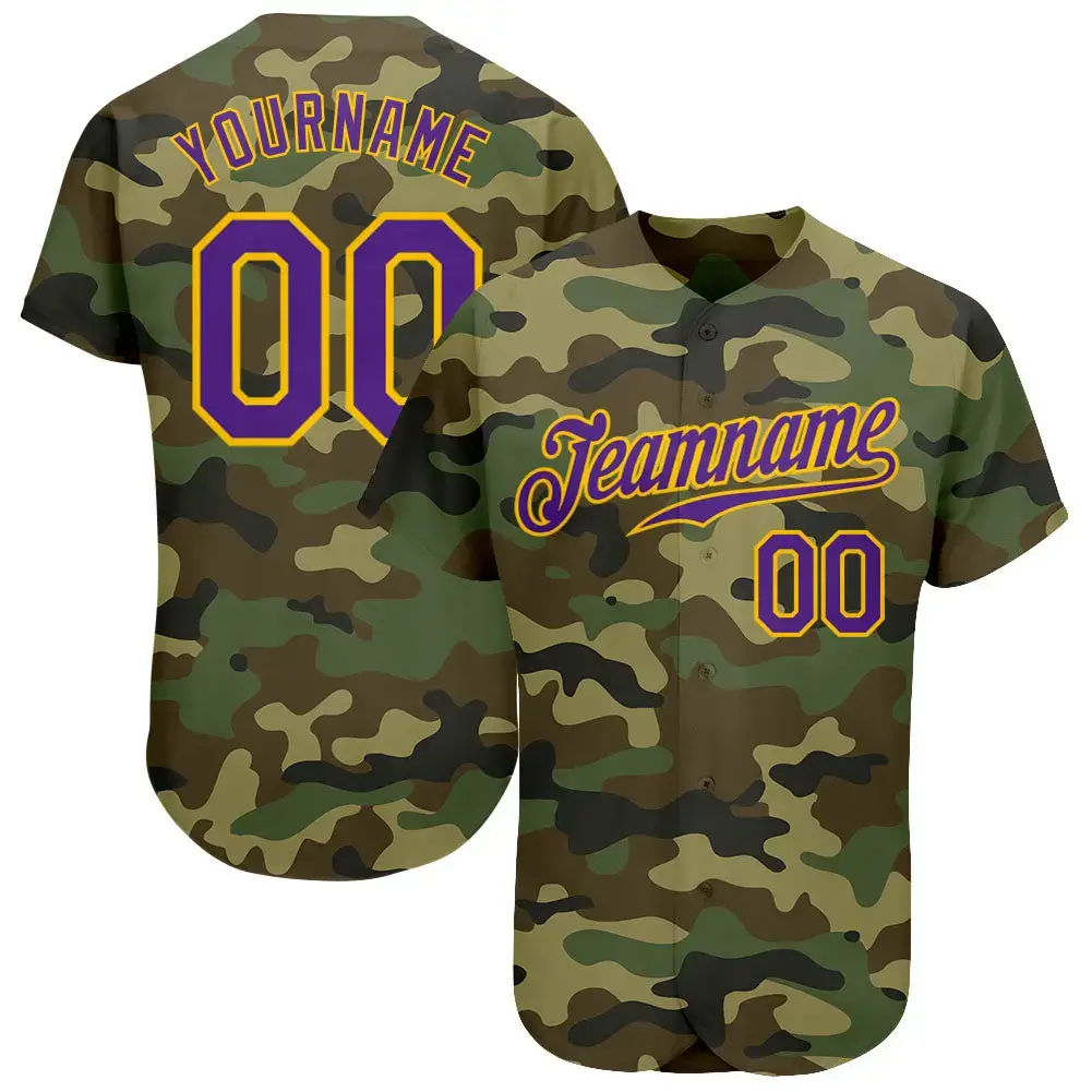 Custom Camo Purple-Gold Authentic Salute To Service Baseball Jersey Image