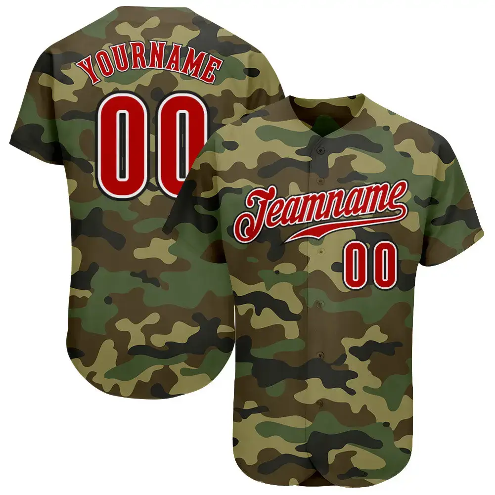 Custom Camo Red-Black Authentic Salute To Service Baseball Jersey Image
