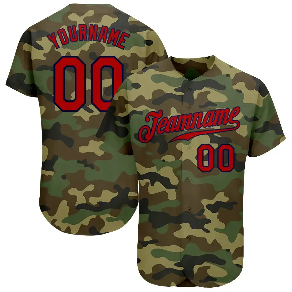 Custom Camo Red-Navy Authentic Salute To Service Baseball Jersey Image