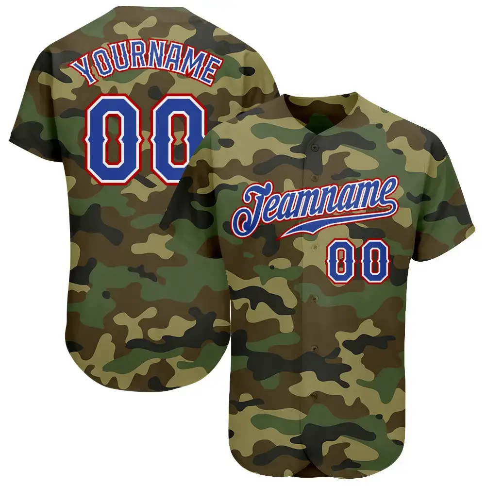 Custom Camo Royal-Red Authentic Salute To Service Baseball Jersey Image