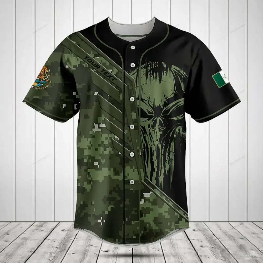 Custom Camo Skull Baseball Jersey – Personalized Graphic Sportswear For Men Image