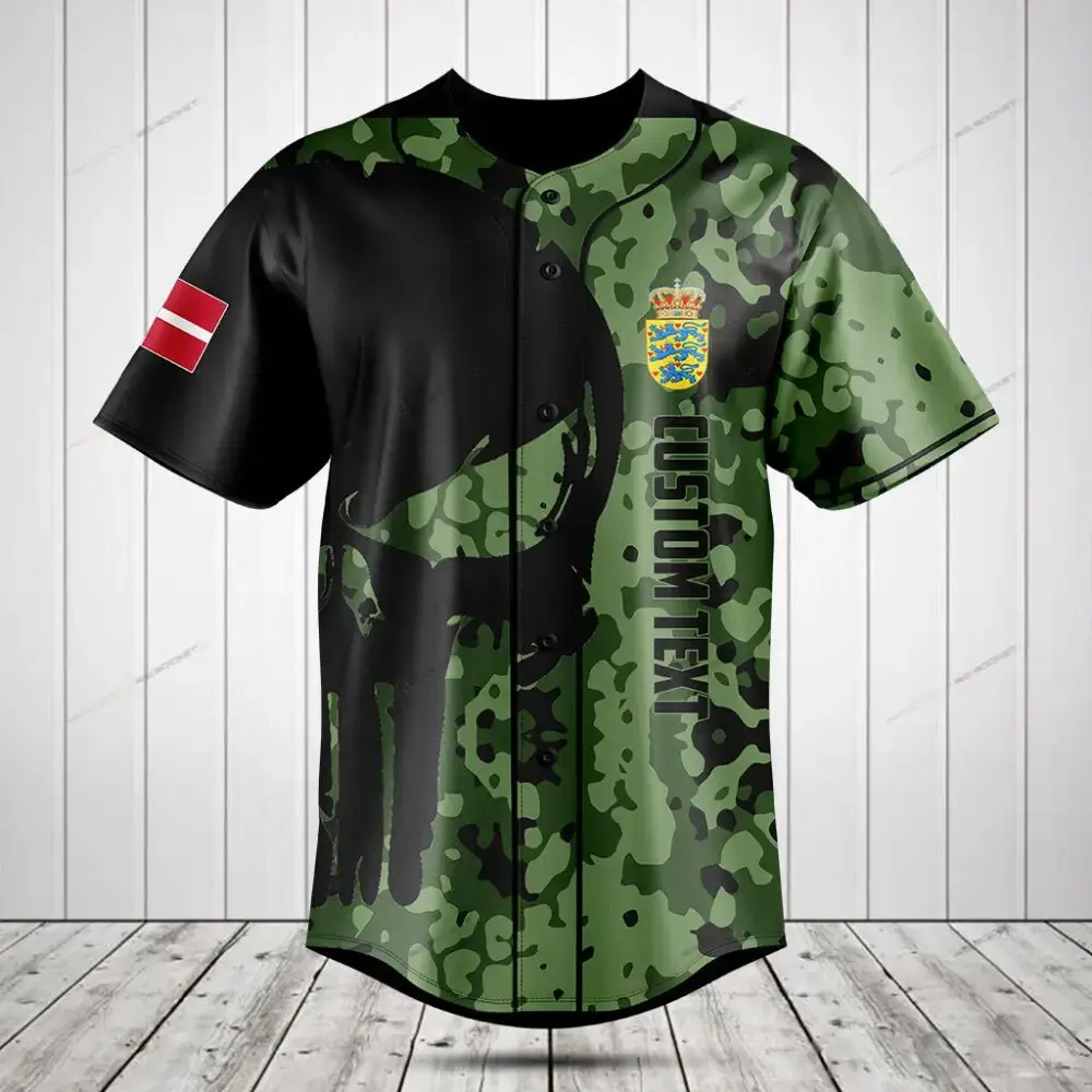 Custom Camouflage Baseball Jersey – Personalize With Your Text & Flag Design Image