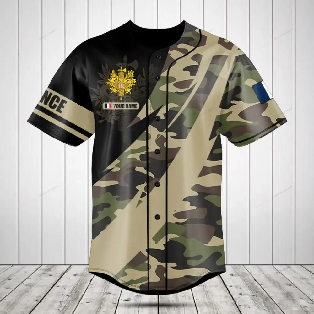 Custom Camouflage Baseball Jersey – Personalized Name & Country Emblem Image