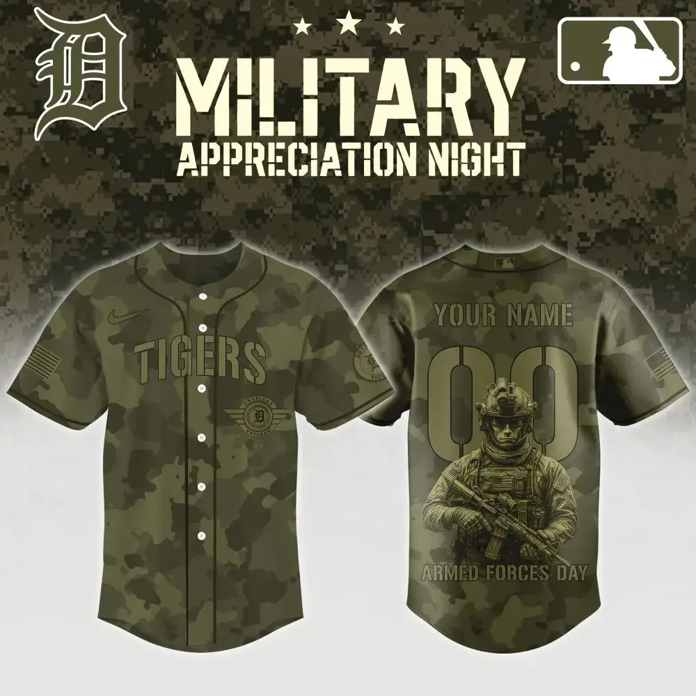 Custom Camouflage Baseball Jersey - Military Appreciation Night Edition Image