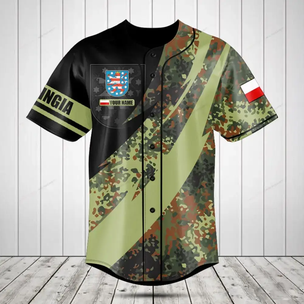 Custom Camouflage Baseball Jersey - Personalized Name & Flag Design - Unisex Sportswear Image