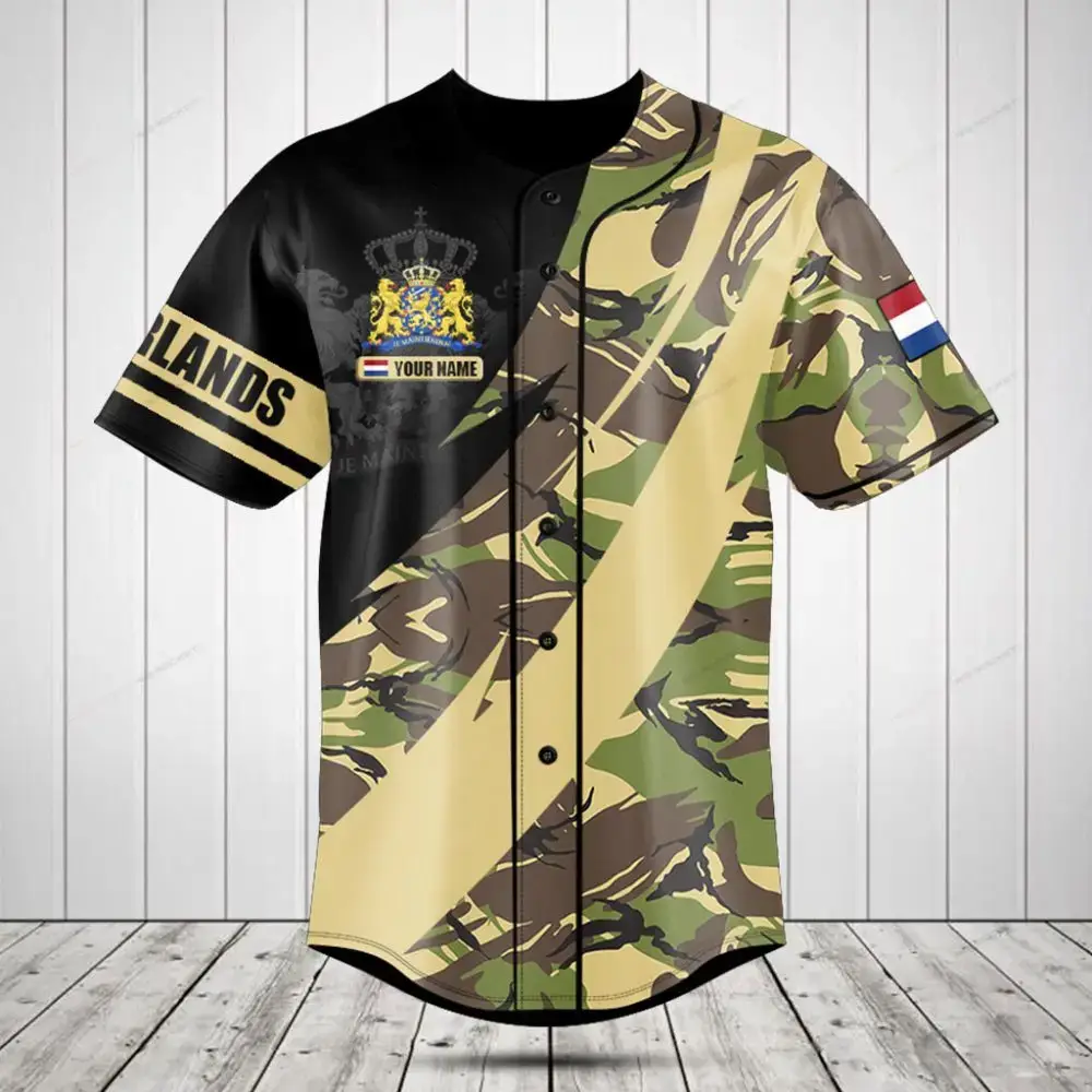 Custom Camouflage Baseball Jersey - Personalized Name & Flag Design Image