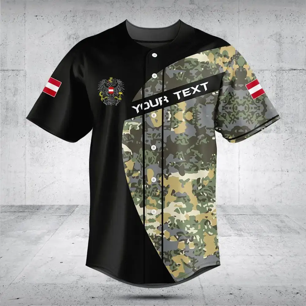 Custom Camouflage Baseball Jersey - Personalized Text & Flag Design Image