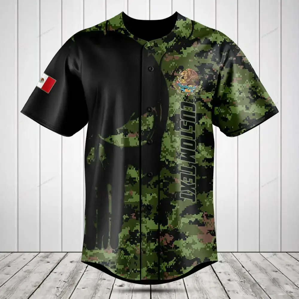 Custom Camouflage Baseball Jersey - Personalized Text & Mexican Flag Design Image