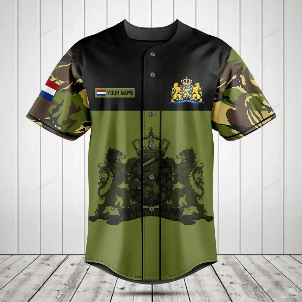Custom Camouflage Baseball Jersey With Personalized Name & Flag - Unique Military Style Image