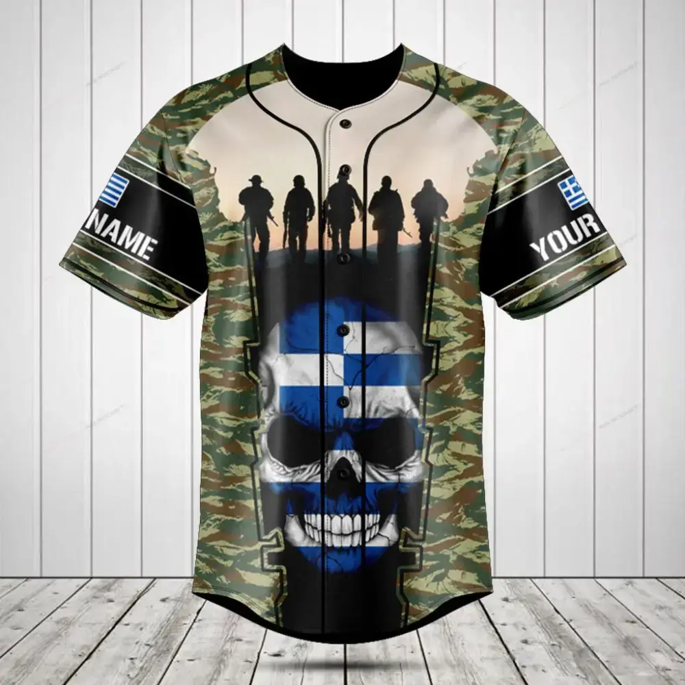 Custom Camouflage Baseball Jersey With Skull & Soldier Design - Personalized Gift Image