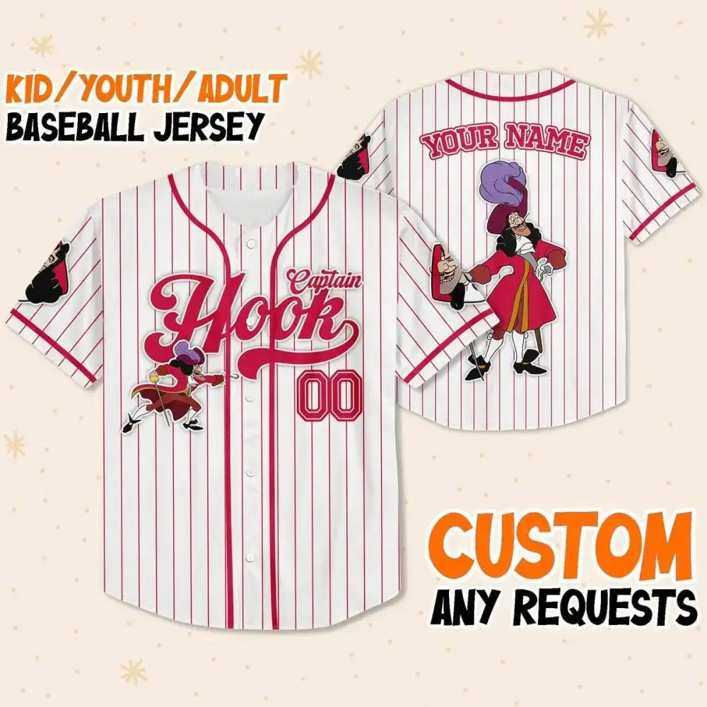 Custom Captain Hook Baseball Jersey – Personalized For Kids/Youth/Adults Image