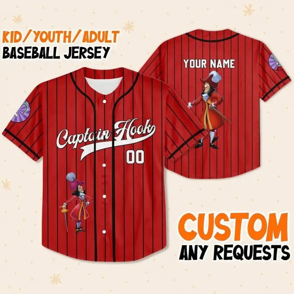 Custom Captain Hook Baseball Jersey For Kids/Youth/Adults – Personalized Name & Number Image