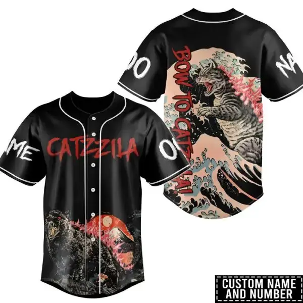 Custom 'Catzilla' Baseball Jersey - Unique Monster Cat Design, Personalized Name & Number Image