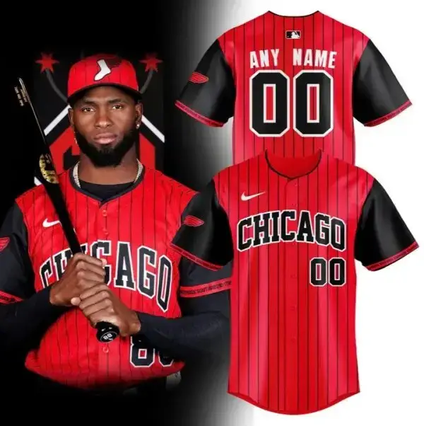Custom Chicago Baseball Jersey - Personalize Name & Number - Red/Black Design Image