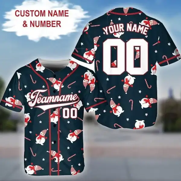 Custom Christmas Baseball Jersey - Personalize Name & Number - Festive Holiday Design Image