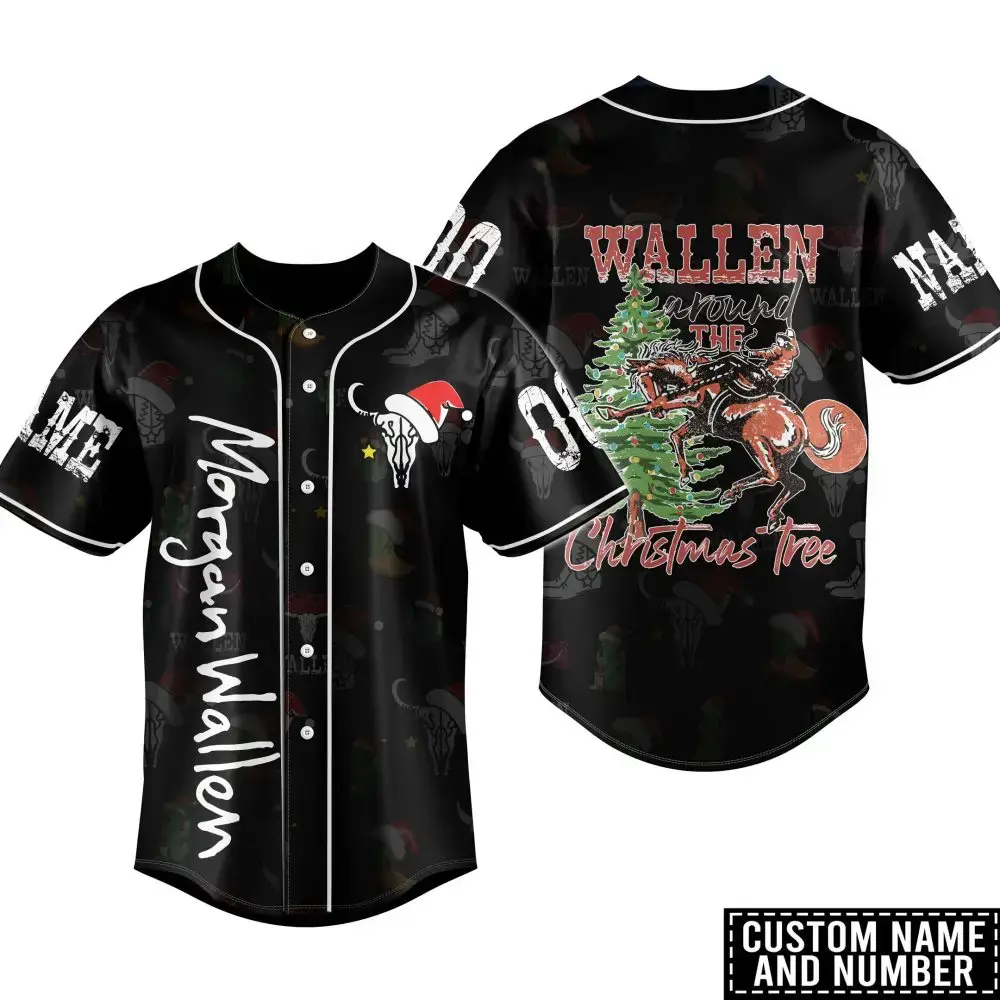 Custom Christmas Cowboy Baseball Jersey – Festive Holiday Design, Personalized Name & Number Image