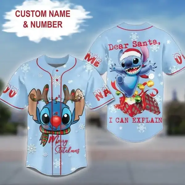 Custom Christmas Stitch Baseball Jersey - Personalized Name & Number - Fun Holiday Gift! Image