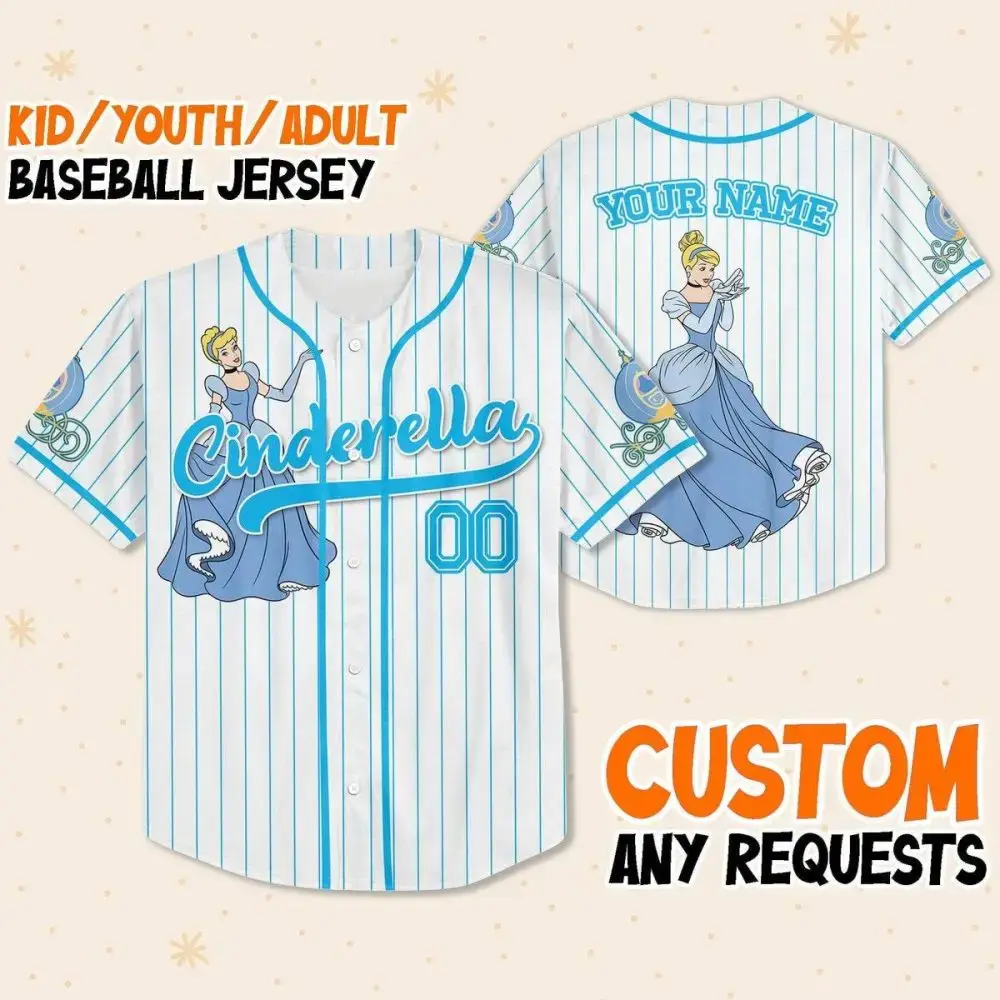 Custom Cinderella Baseball Jersey For Kids/Youth/Adults – Personalize With Your Name! Image