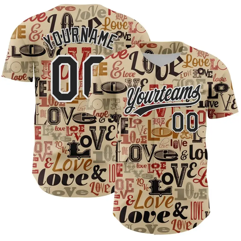 Custom City Cream Black-White 3D Love Valentine'S Day Authentic Baseball Jersey Image