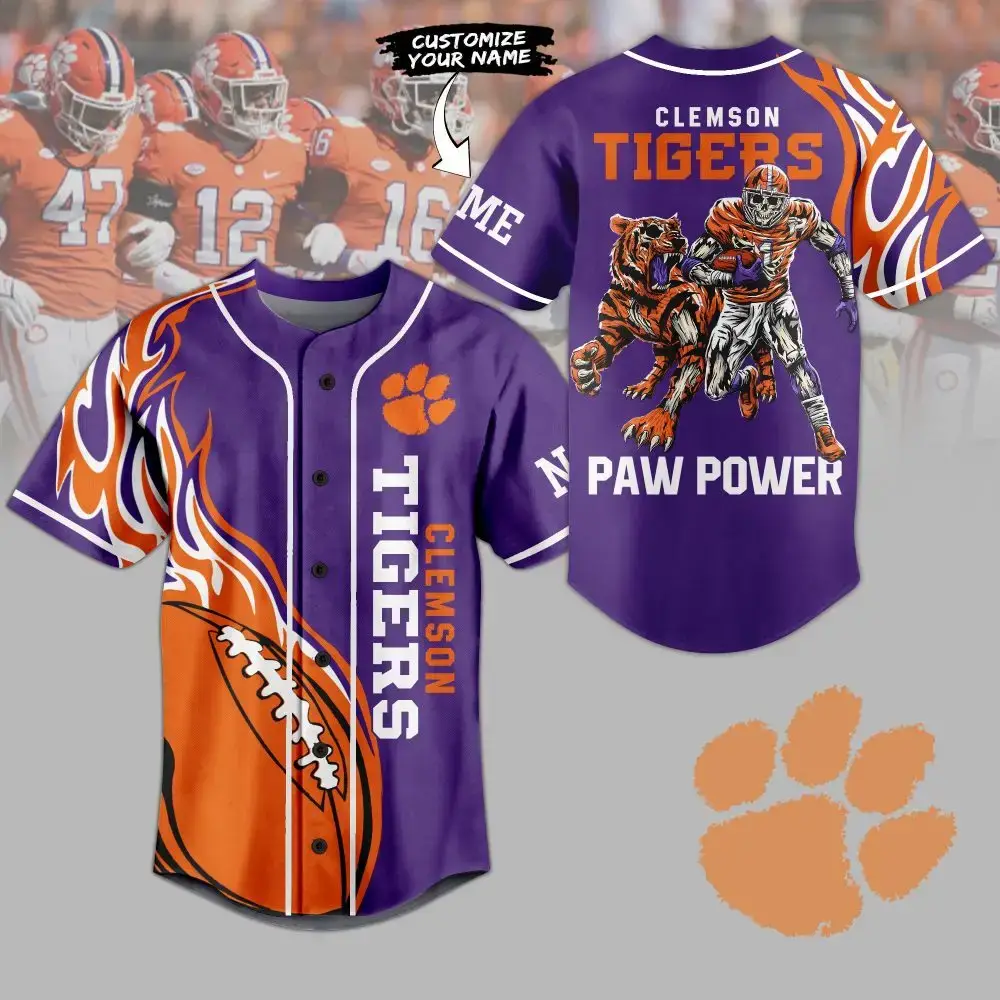 Custom Clemson Tigers Jersey - Paw Power Design - Personalize Your Name - Perfect Fan Gear! Image