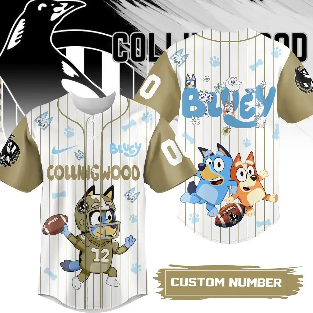 Custom Collingwood Bluey Kids' Jersey – Personalized Number, Fun Cartoon Design Image