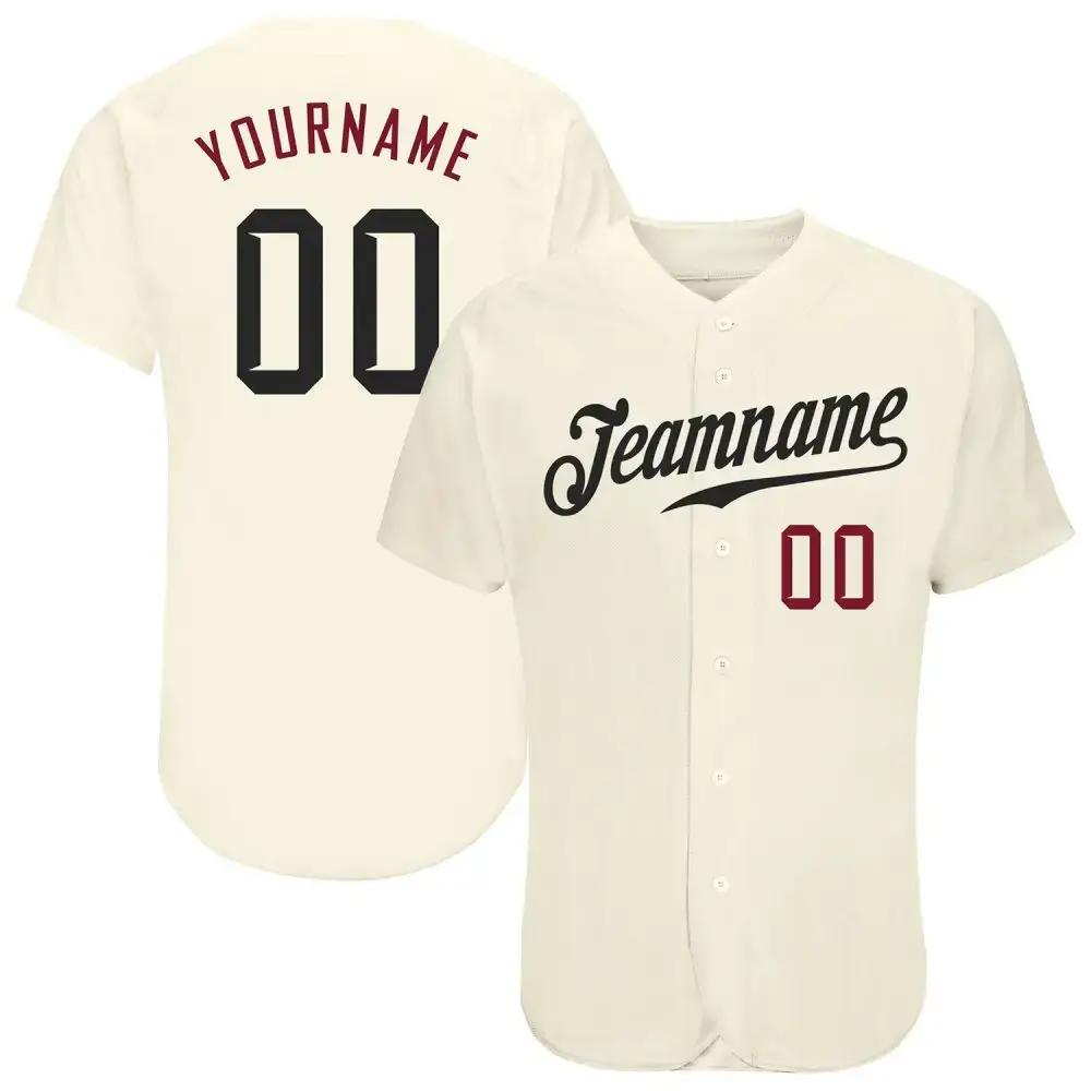 Custom Cream Black-Crimson Authentic Baseball Jersey Image