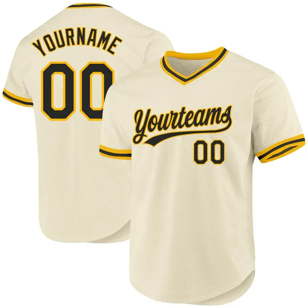 Custom Cream Black-Gold Authentic Throwback Baseball Jersey Image