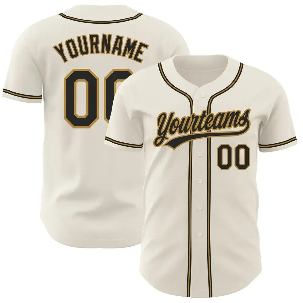 Custom Cream Black-Old Gold Authentic Baseball Jersey Image