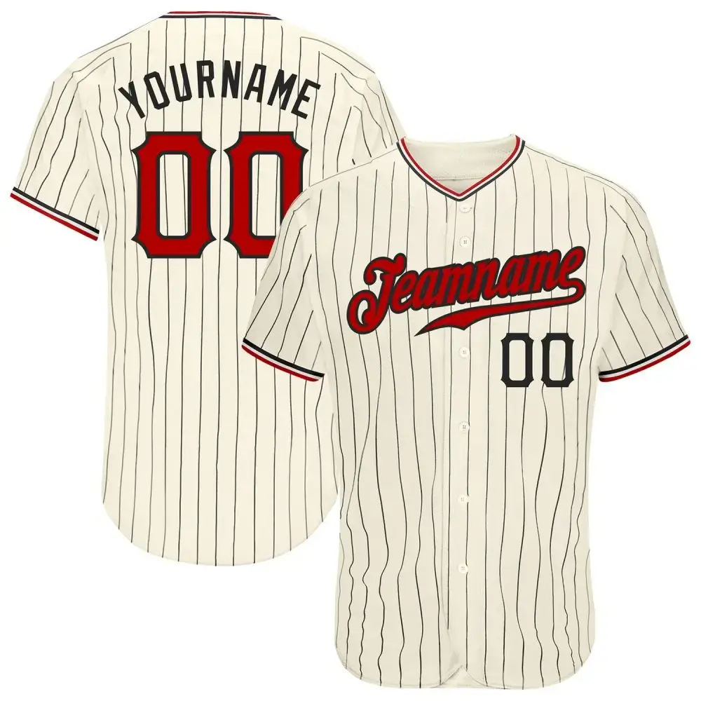 Custom Cream Black Pinstripe Red Black-White Authentic Baseball Jersey Image