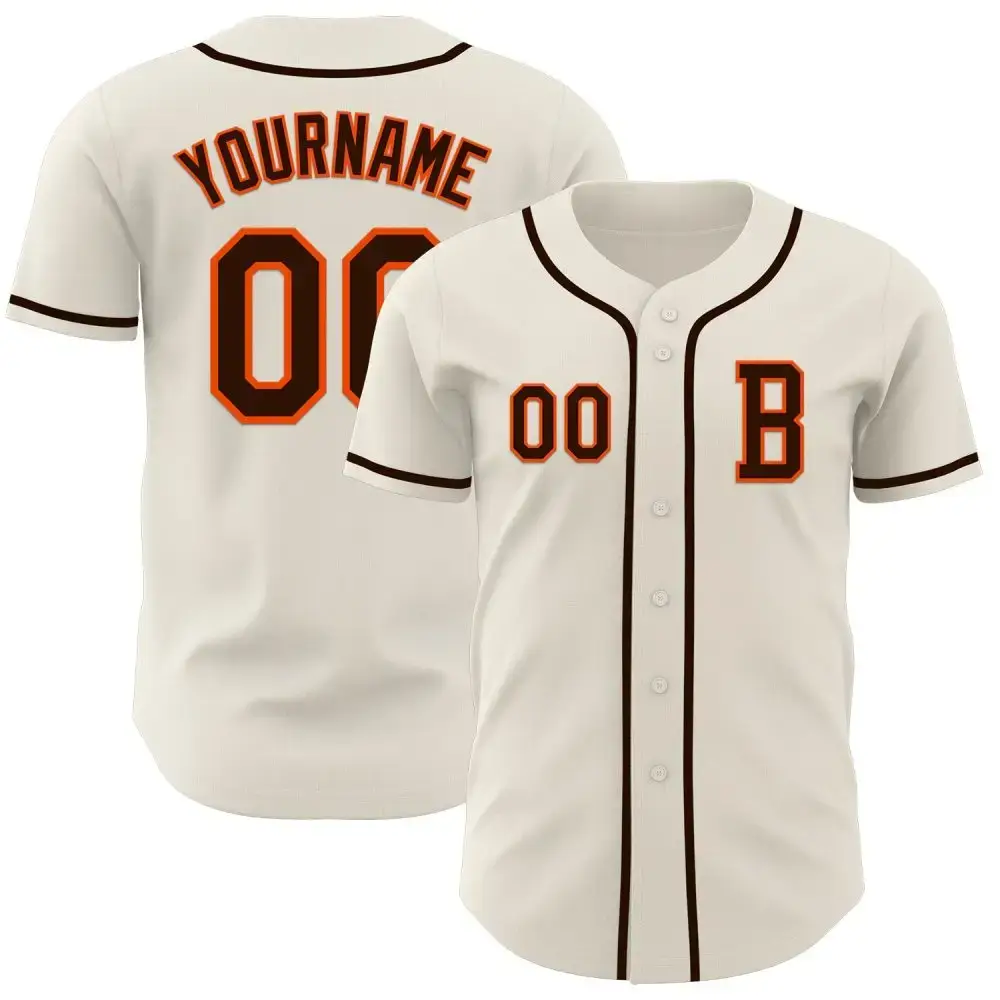 Custom Cream Brown-Orange Authentic Baseball Jersey Image