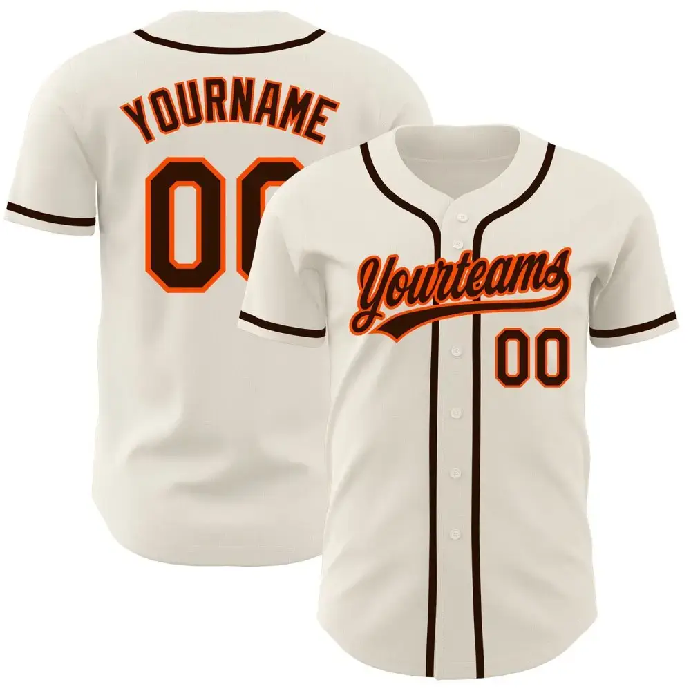 Custom Cream Brown-Orange Authentic Baseball Jersey Image