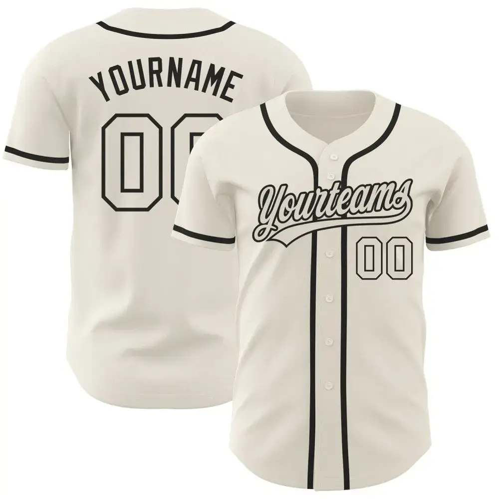 Custom Cream Cream-Black Authentic Baseball Jersey Image