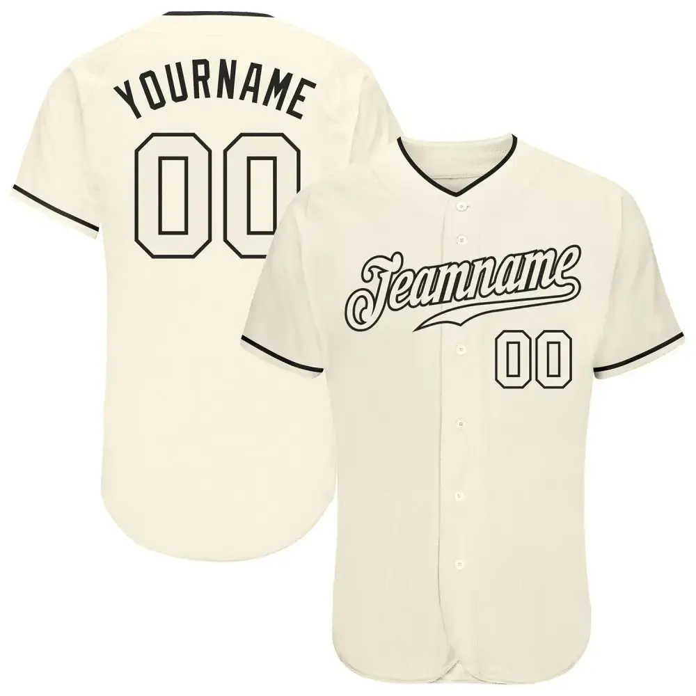 Custom Cream Cream-Black Authentic Baseball Jersey Image