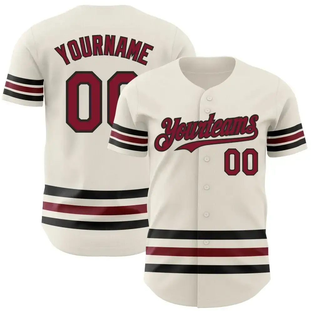 Custom Cream Crimson-Black Line Authentic Baseball Jersey Image