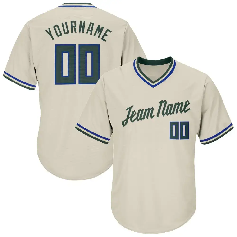 Custom Cream Hunter Green-Royal Authentic Throwback Rib-Knit Baseball Jersey Shirt Image