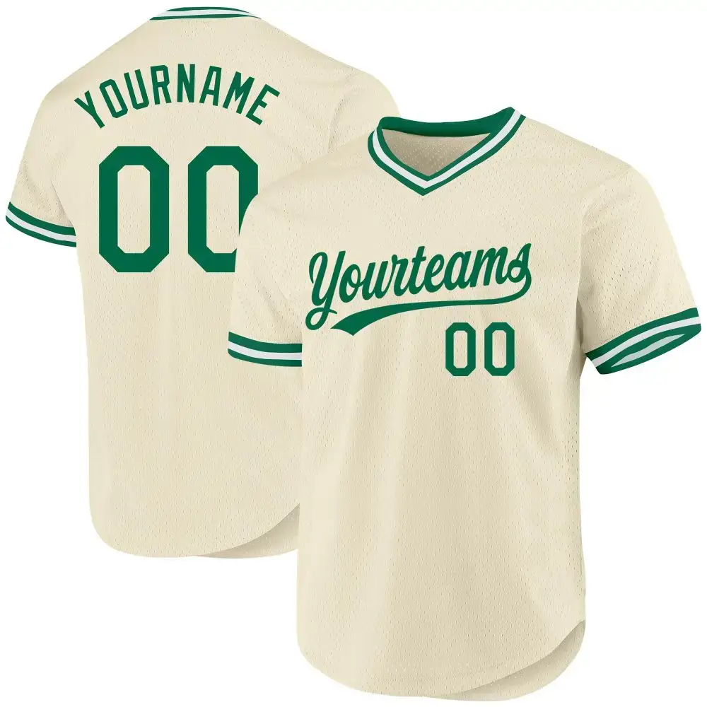 Custom Cream Kelly Green-White Authentic Throwback Baseball Jersey Image