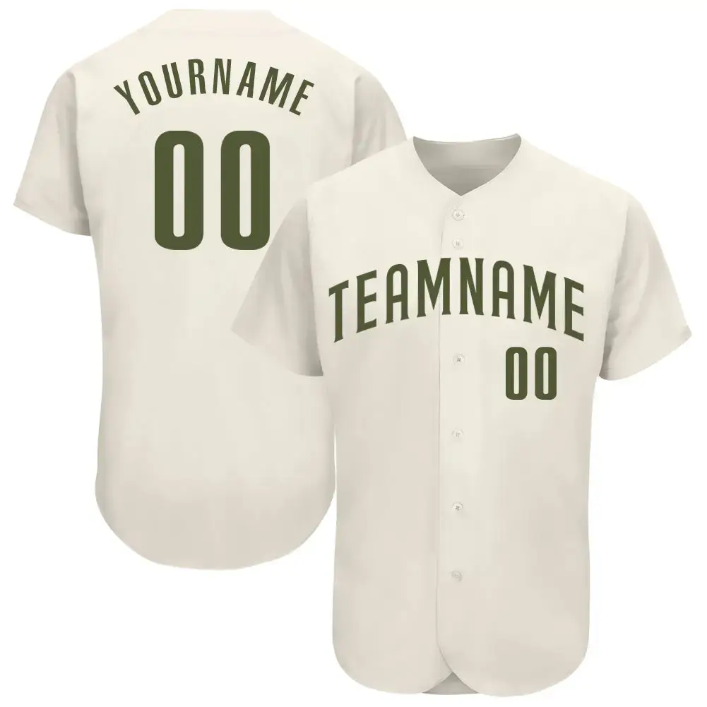 Custom Cream Olive Authentic Baseball Jersey Image