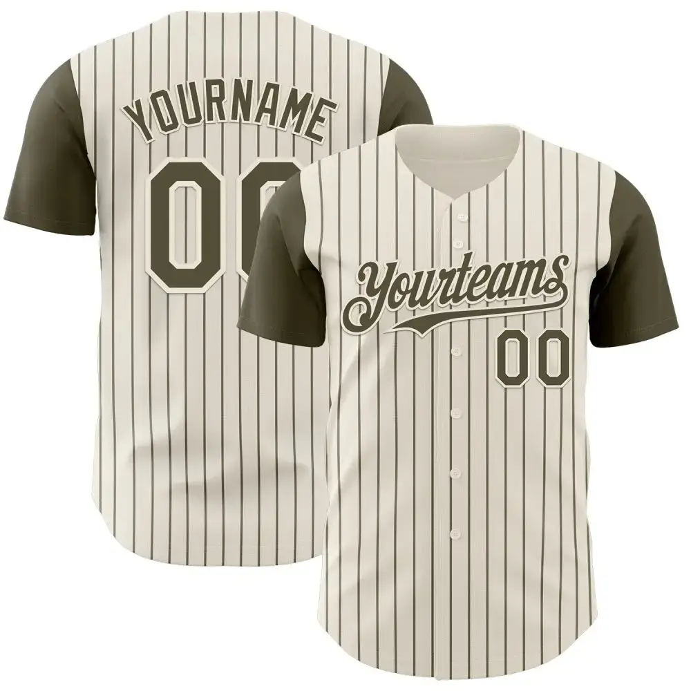 Custom Cream Olive Pinstripe Olive Authentic Two Tone Baseball Jersey Image
