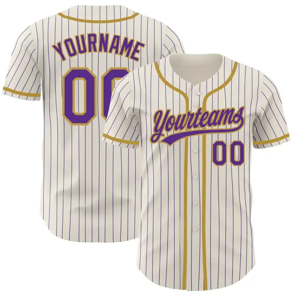 Custom Cream Purple Pinstripe Old Gold Authentic Baseball Jersey Image