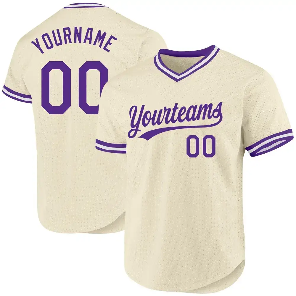Custom Cream Purple-White Authentic Throwback Baseball Jersey Image
