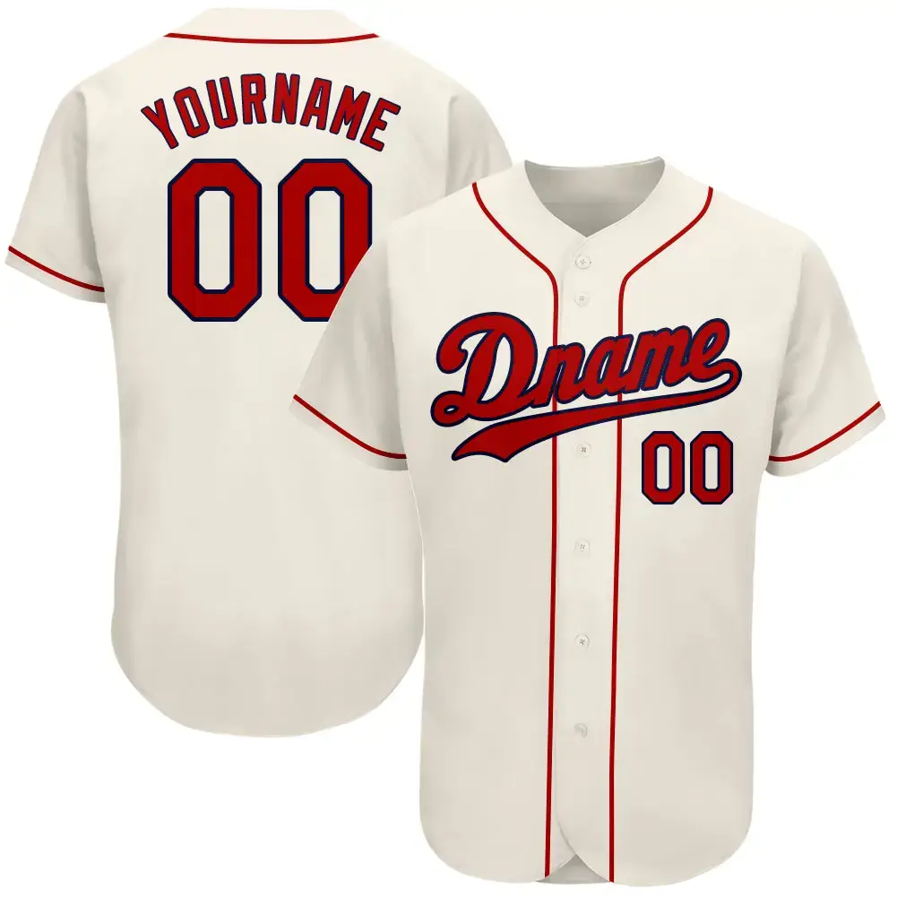 Custom Cream Red-Navy Authentic Baseball Jersey Image