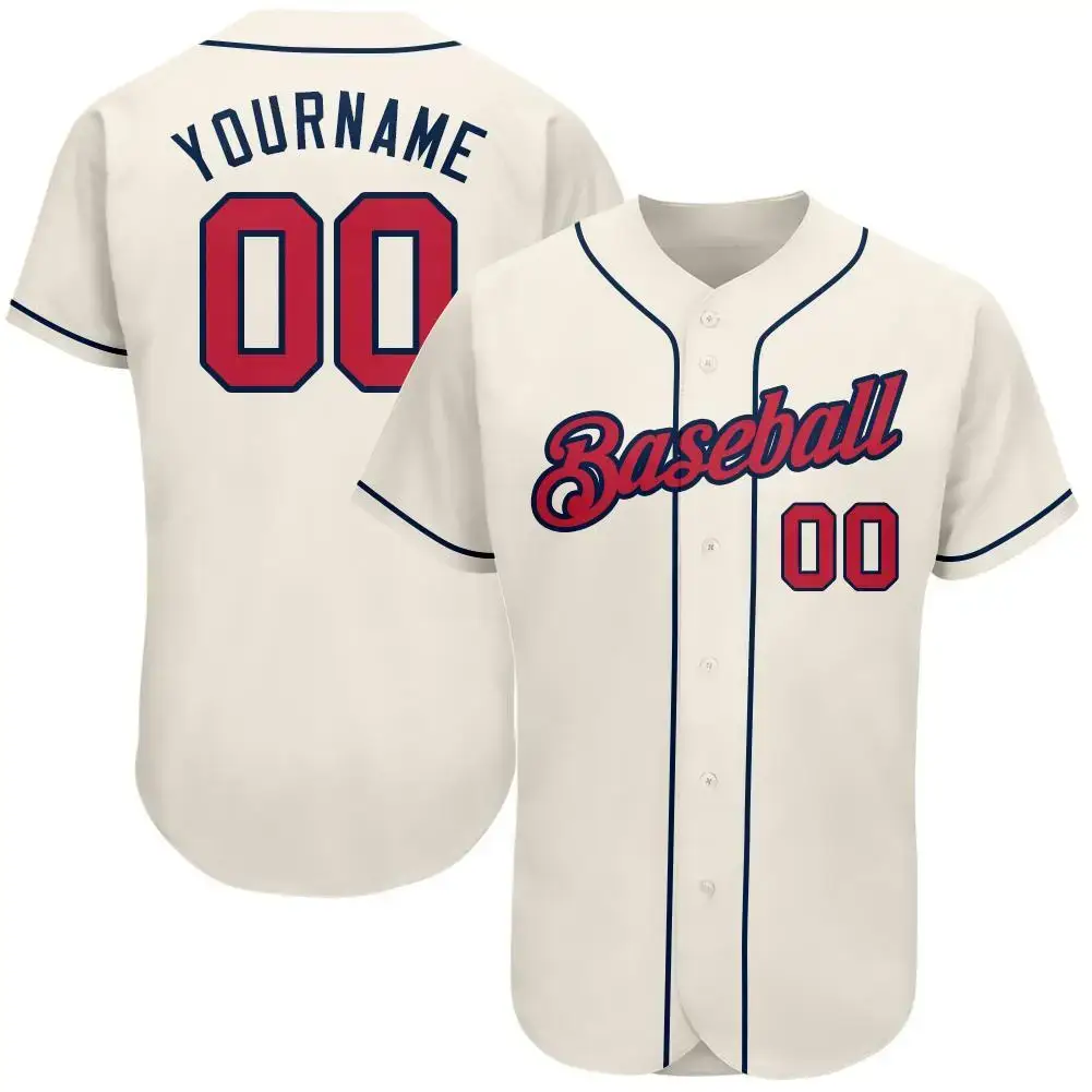 Custom Cream Red-Navy Authentic Baseball Jersey Image