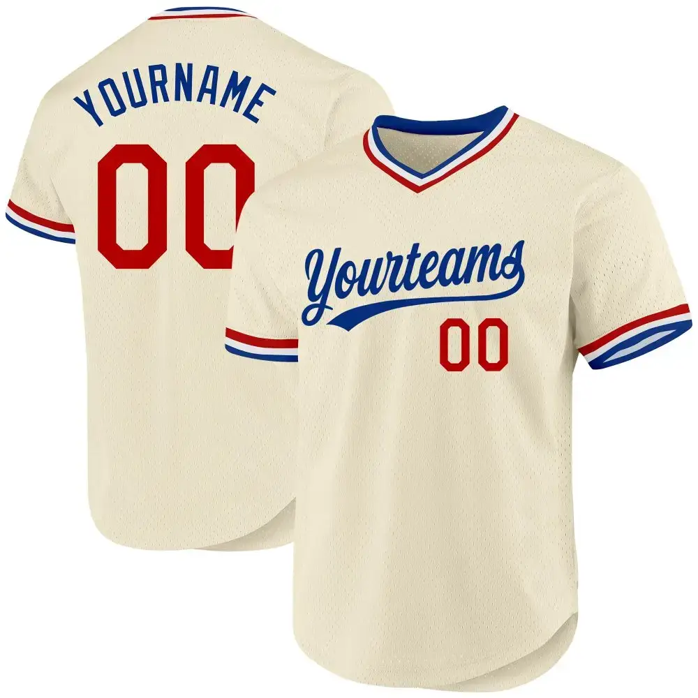 Custom Cream Red Royal-White Authentic Throwback Baseball Jersey Image