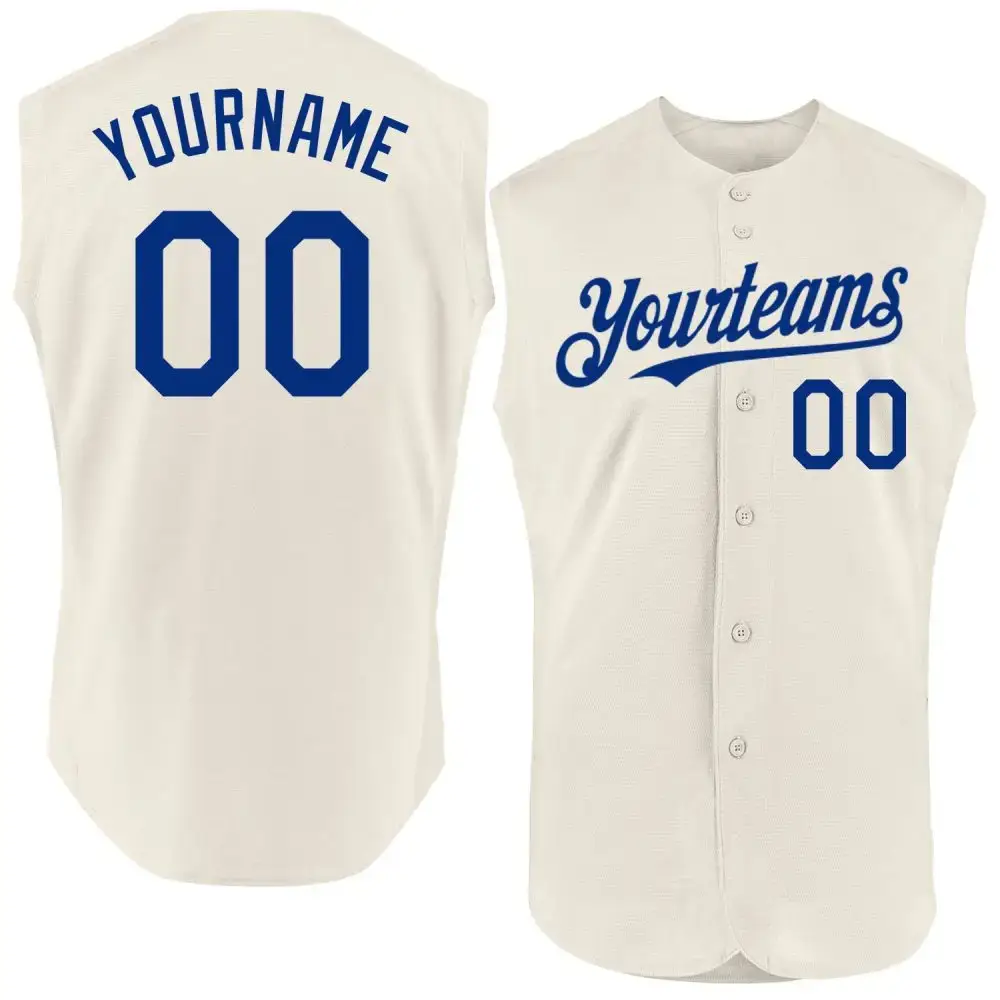 Custom Cream Royal Authentic Sleeveless Baseball Jersey Image