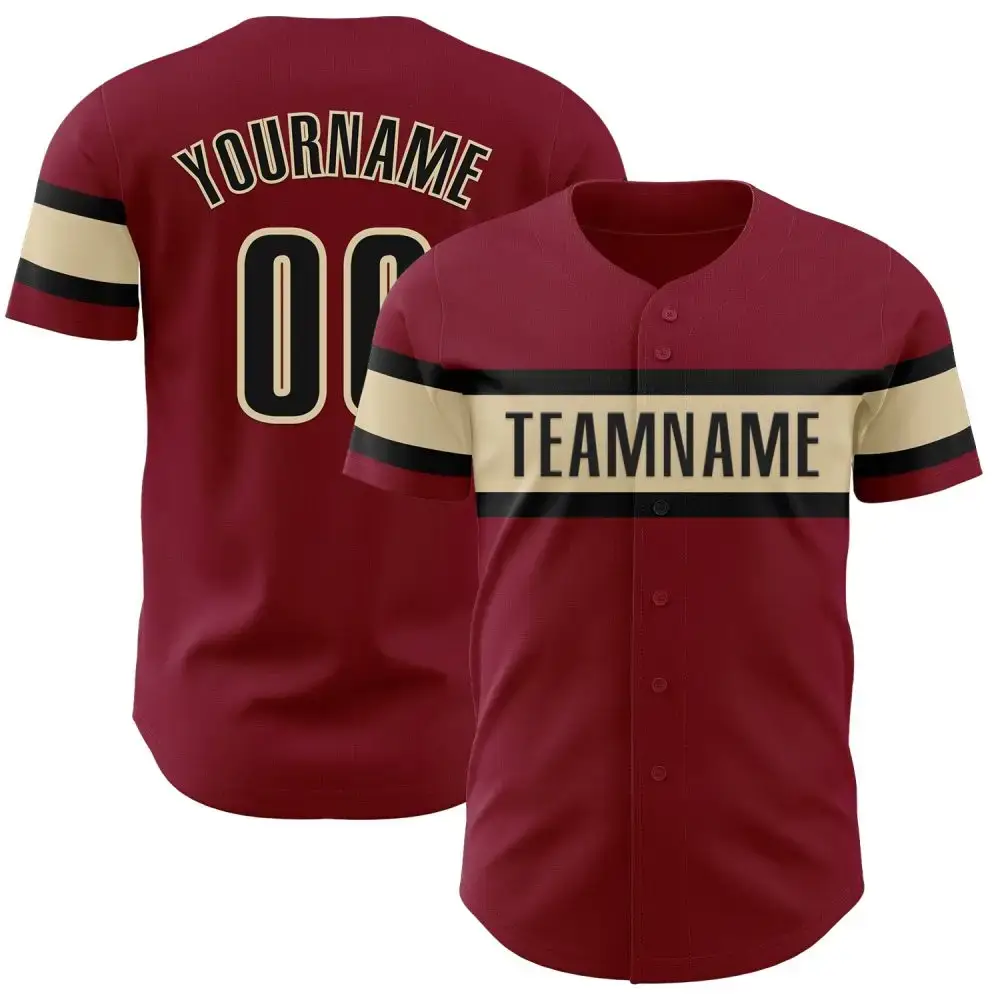 Custom Crimson Black-Cream Authentic Baseball Jersey Image