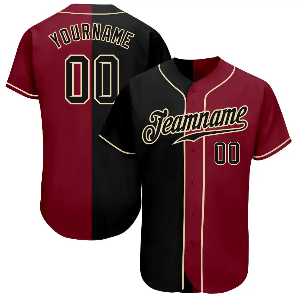Custom Crimson Black-Cream Authentic Split Fashion Baseball Jersey Image