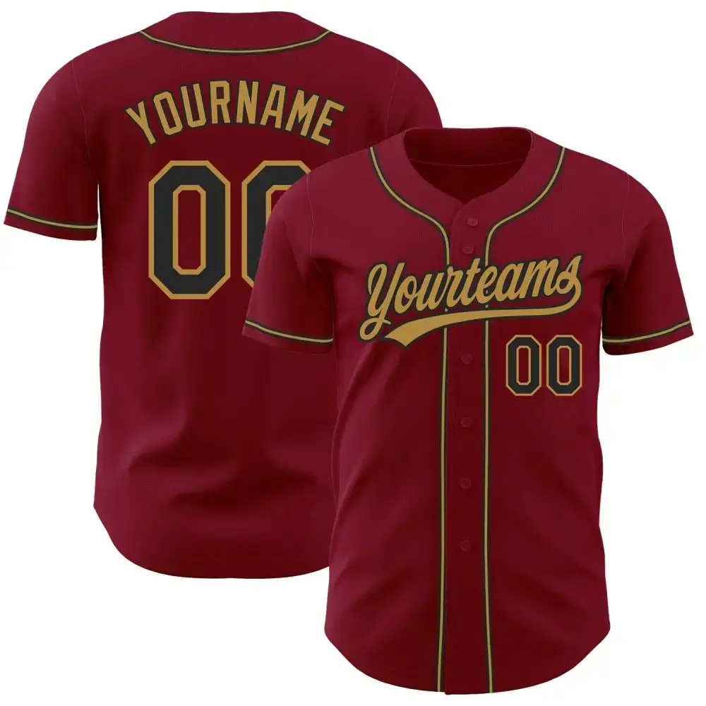 Custom Crimson Black-Old Gold Authentic Baseball Jersey Image