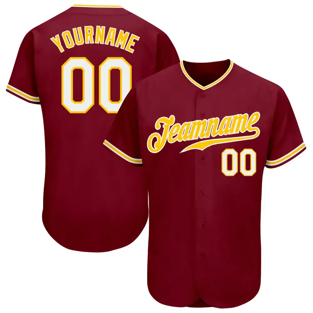 Custom Crimson White-Gold Authentic Baseball Jersey Image