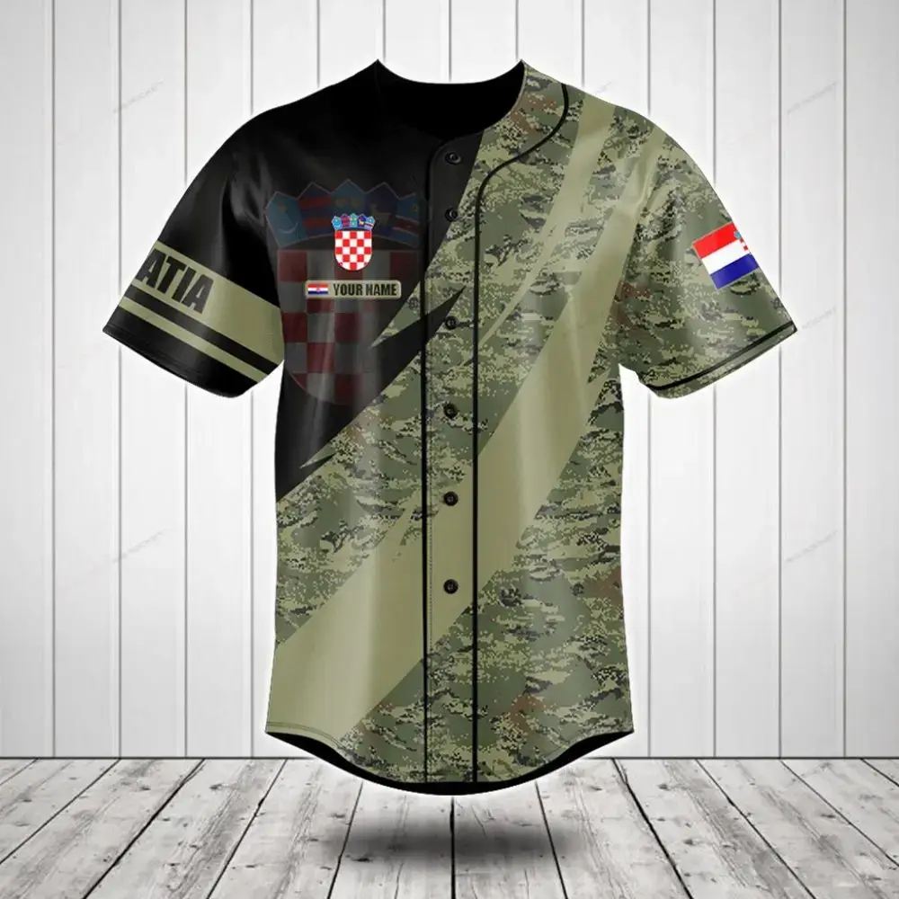 Custom Croatia Camo Baseball Jersey - Personalized Name & Flag Design Image